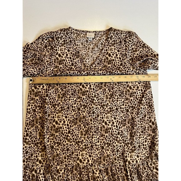 A NEW DAY WOMENS DRESS SZ XS LEOPARD ANIMAL PRINT BROWN SHORT SLEEVE Ruffle HEM - Picture 2 of 6
